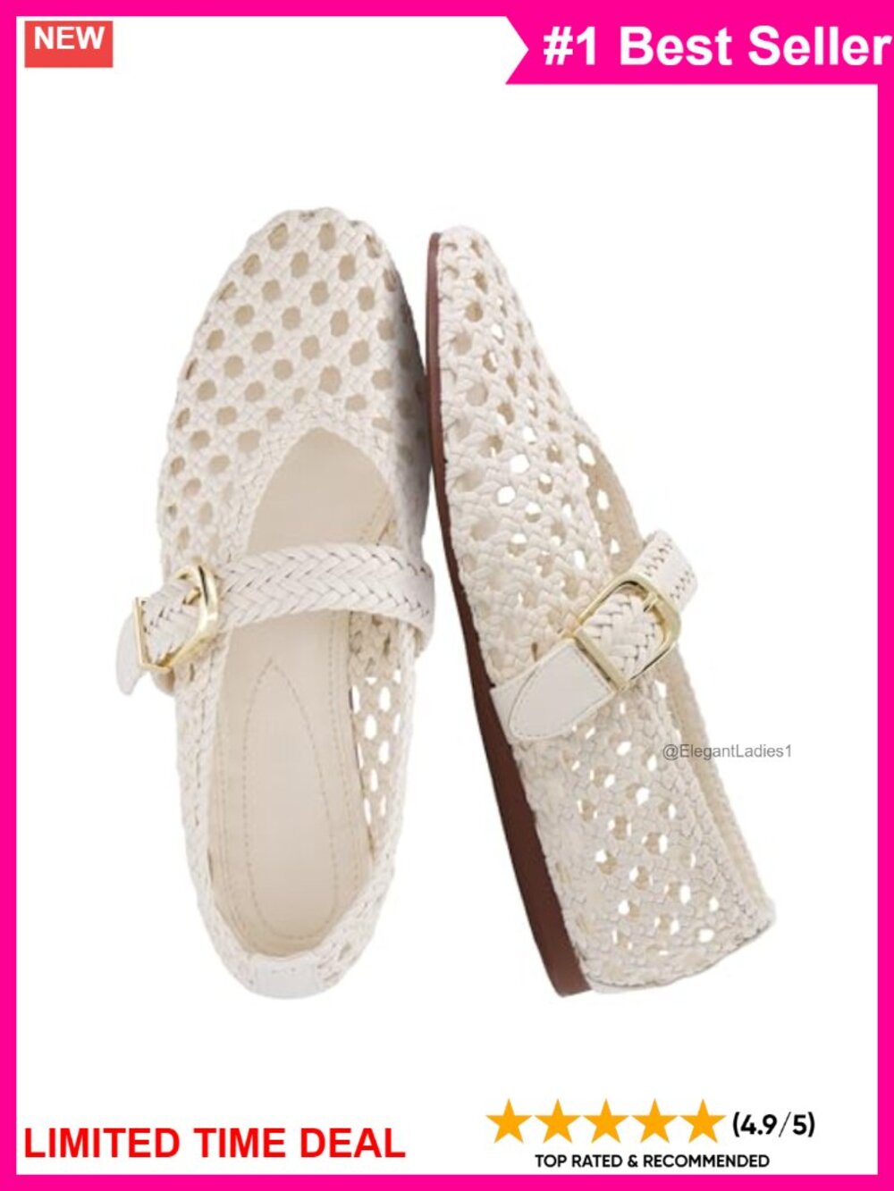 Hand Woven Faux Leather Mary Jane Flats with Memory Foam